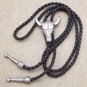 New black and silver Western longhorn steer bull bolo tie